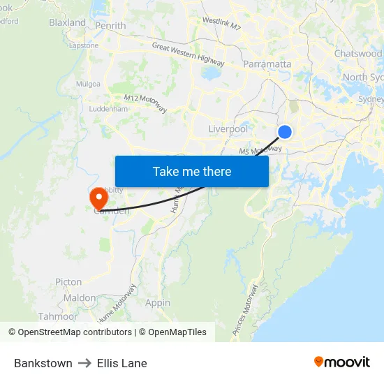 Bankstown to Ellis Lane map