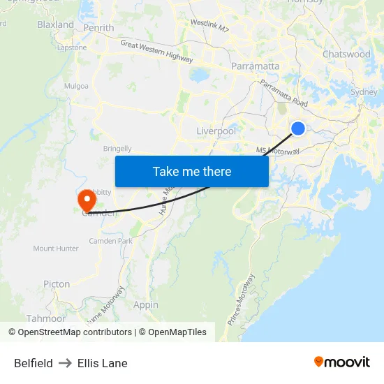 Belfield to Ellis Lane map