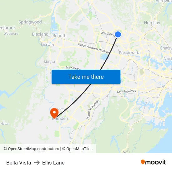 Bella Vista to Ellis Lane map