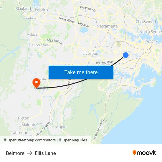 Belmore to Ellis Lane map