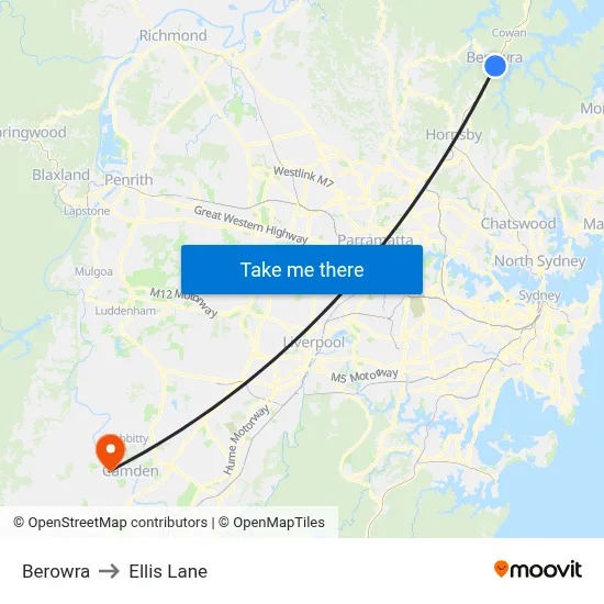 Berowra to Ellis Lane map