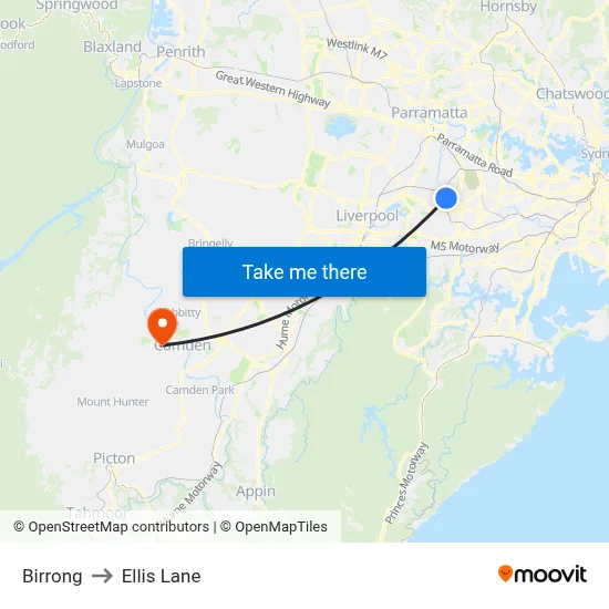 Birrong to Ellis Lane map