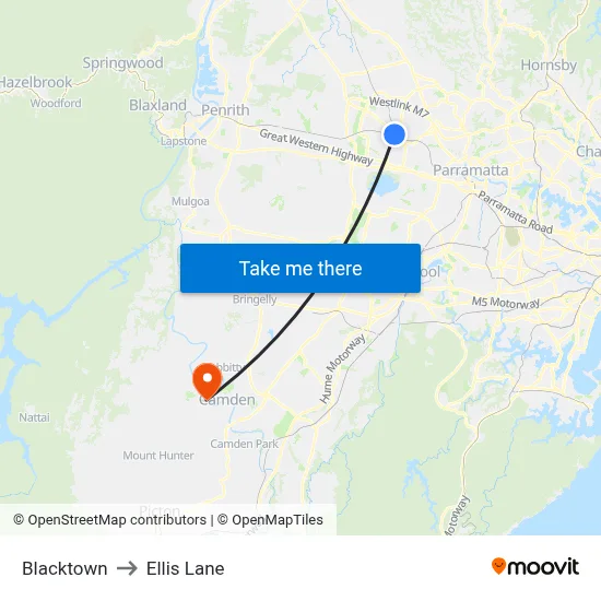 Blacktown to Ellis Lane map