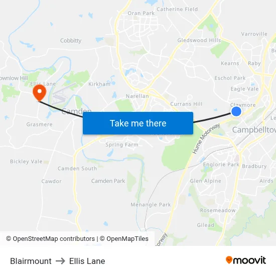 Blairmount to Ellis Lane map