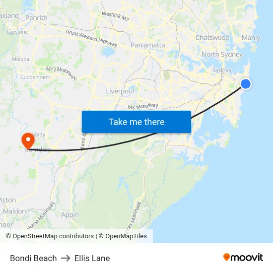 Bondi Beach to Ellis Lane map