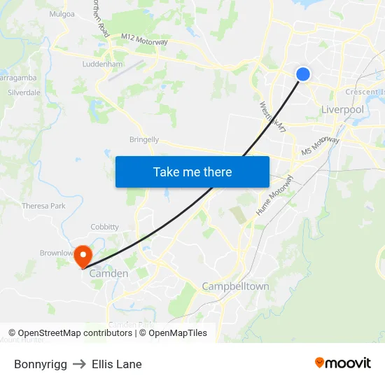 Bonnyrigg to Ellis Lane map