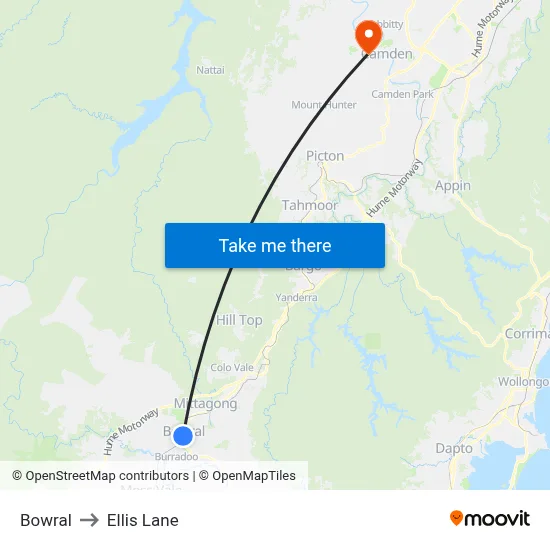 Bowral to Ellis Lane map