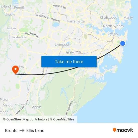 Bronte to Ellis Lane map