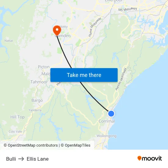 Bulli to Ellis Lane map