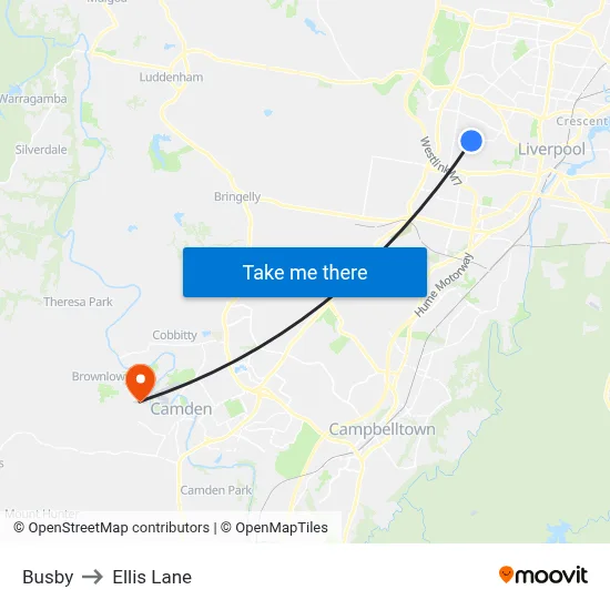 Busby to Ellis Lane map