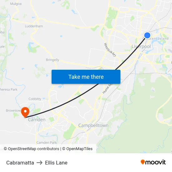 Cabramatta to Ellis Lane map