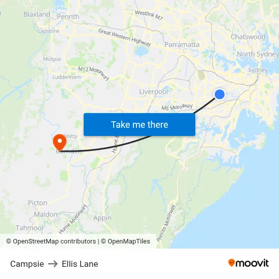 Campsie to Ellis Lane map