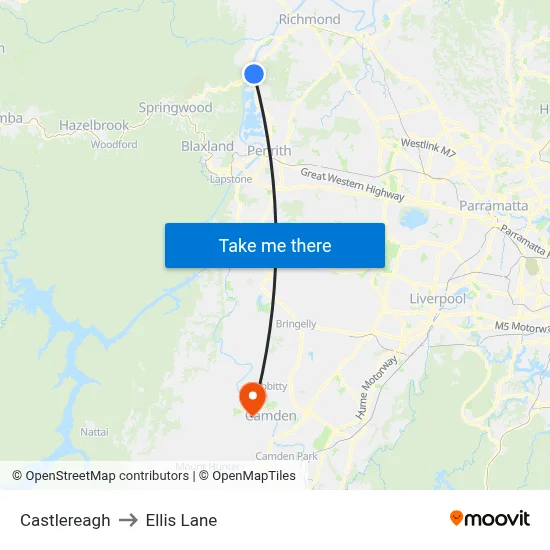 Castlereagh to Ellis Lane map