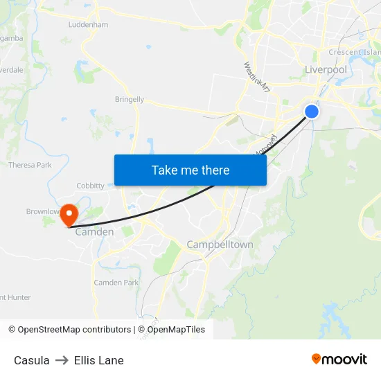 Casula to Ellis Lane map