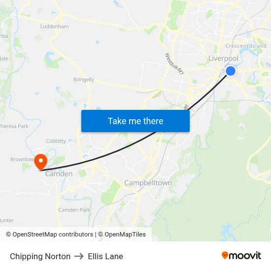 Chipping Norton to Ellis Lane map
