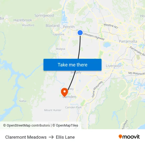 Claremont Meadows to Ellis Lane map