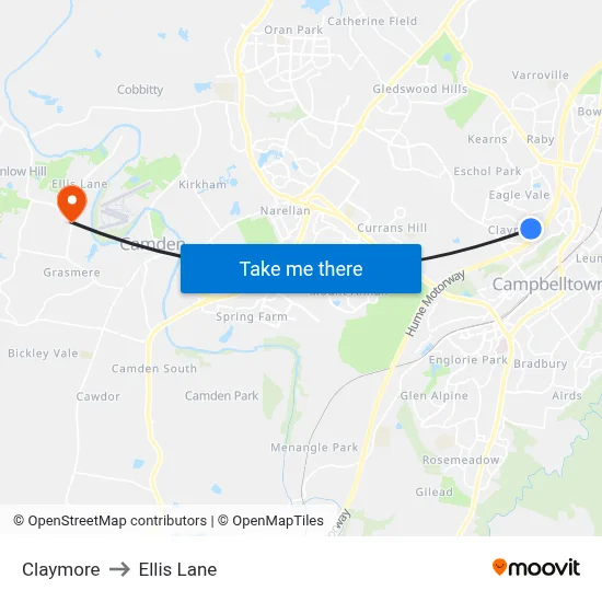 Claymore to Ellis Lane map