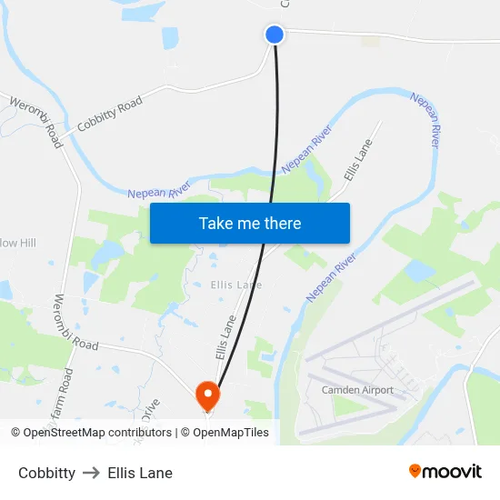 Cobbitty to Ellis Lane map