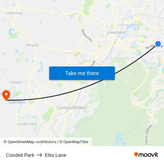 Condell Park to Ellis Lane map