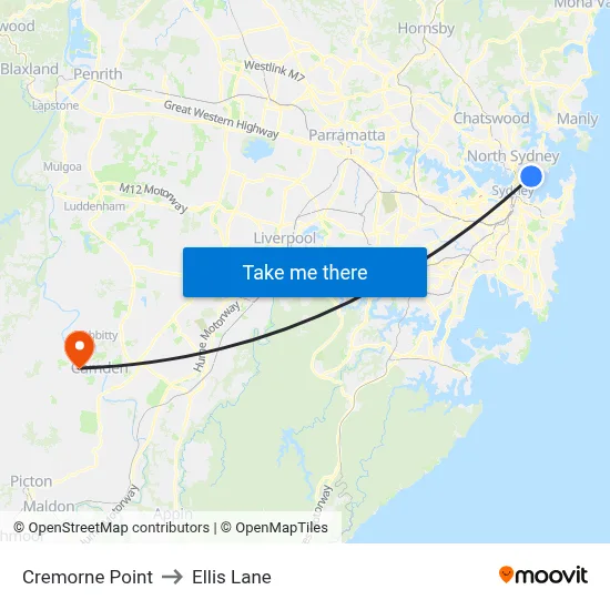 Cremorne Point to Ellis Lane map
