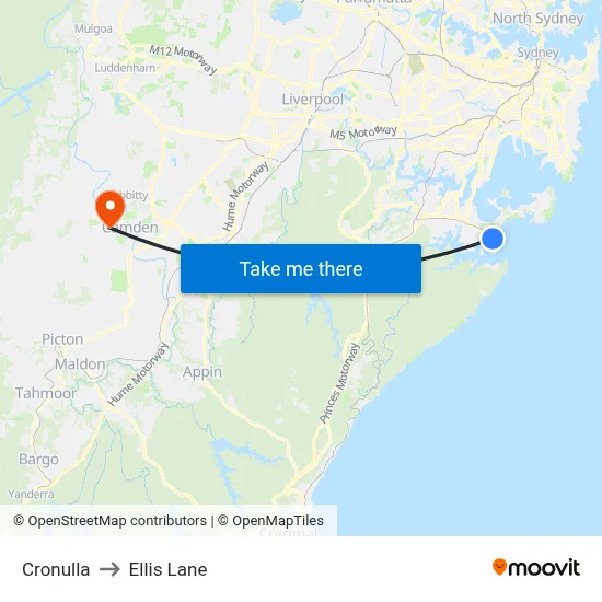 Cronulla to Ellis Lane map