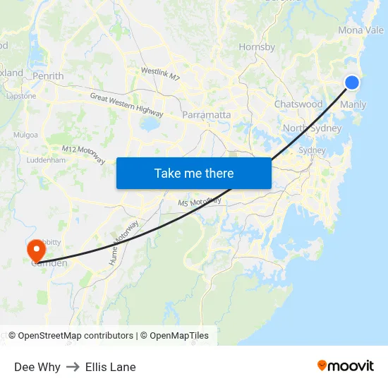 Dee Why to Ellis Lane map