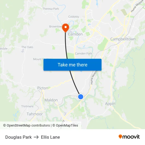 Douglas Park to Ellis Lane map