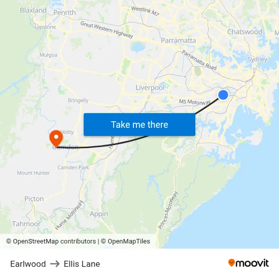 Earlwood to Ellis Lane map