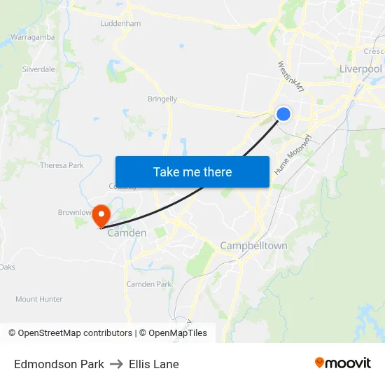 Edmondson Park to Ellis Lane map