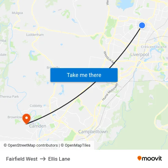 Fairfield West to Ellis Lane map