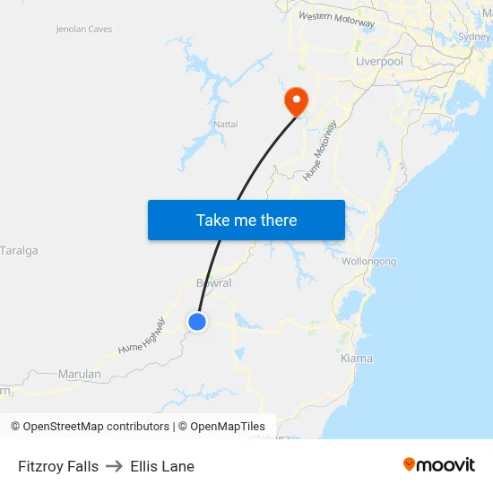 Fitzroy Falls to Ellis Lane map