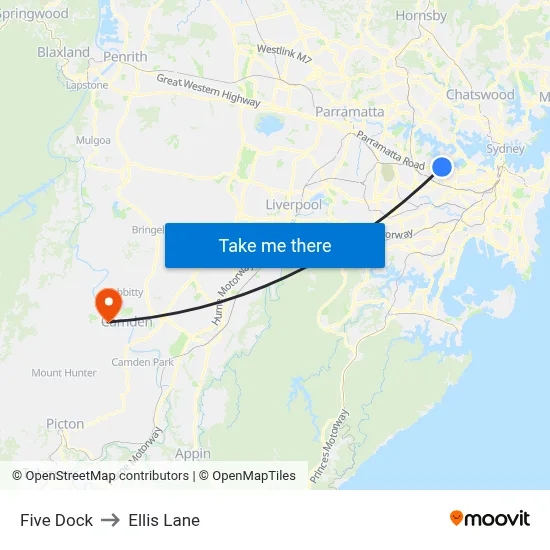 Five Dock to Ellis Lane map