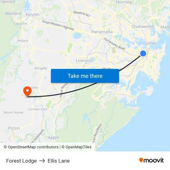 Forest Lodge to Ellis Lane map