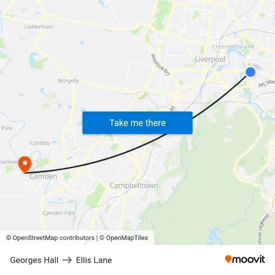 Georges Hall to Ellis Lane map