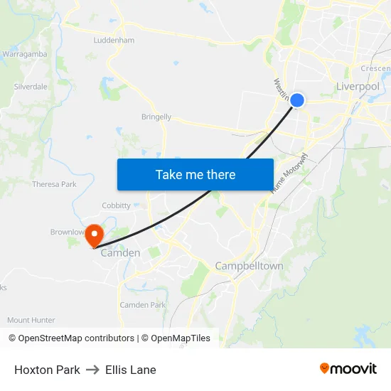 Hoxton Park to Ellis Lane map