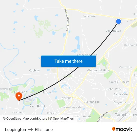 Leppington to Ellis Lane map