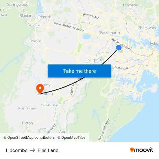 Lidcombe to Ellis Lane map