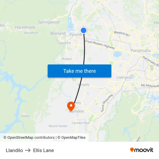 Llandilo to Ellis Lane map
