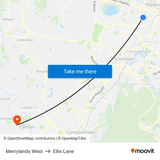 Merrylands West to Ellis Lane map