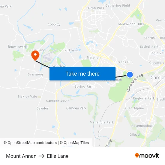 Mount Annan to Ellis Lane map