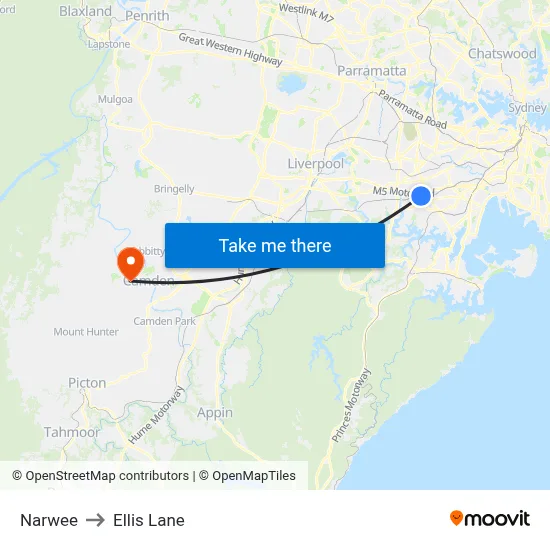 Narwee to Ellis Lane map