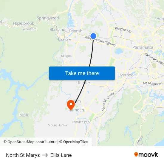 North St Marys to Ellis Lane map