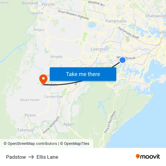 Padstow to Ellis Lane map