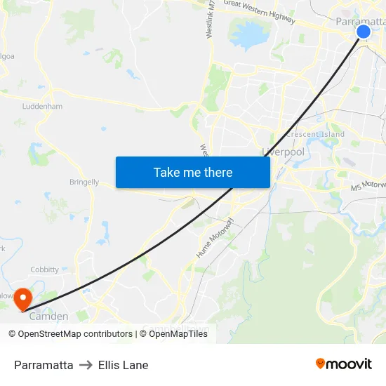 Parramatta to Ellis Lane map