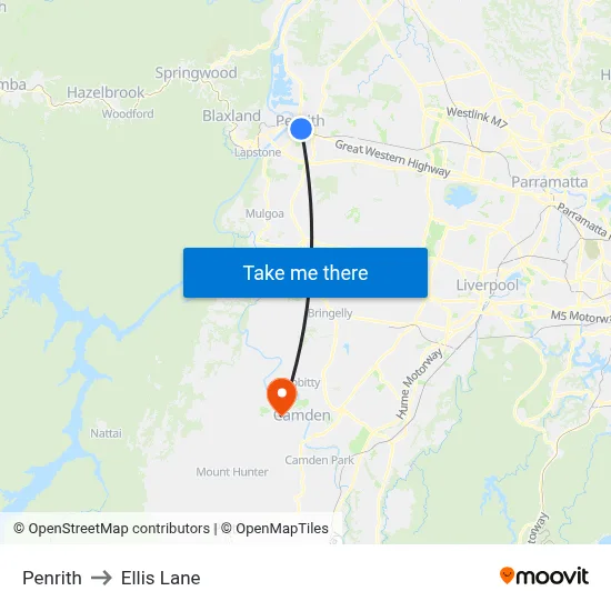 Penrith to Ellis Lane map
