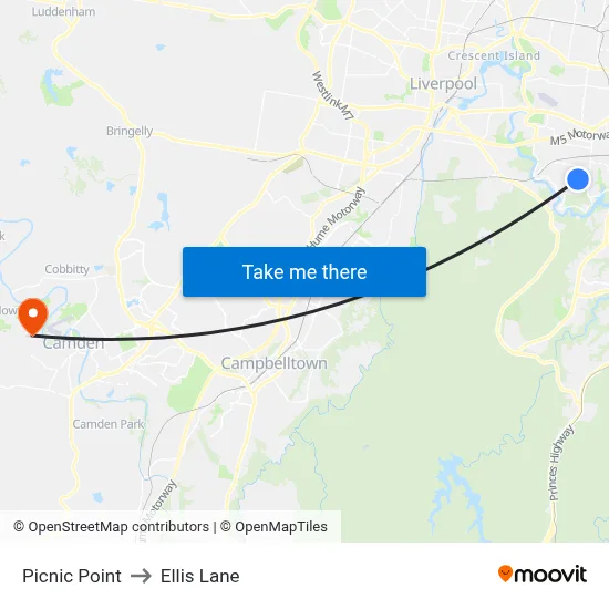 Picnic Point to Ellis Lane map