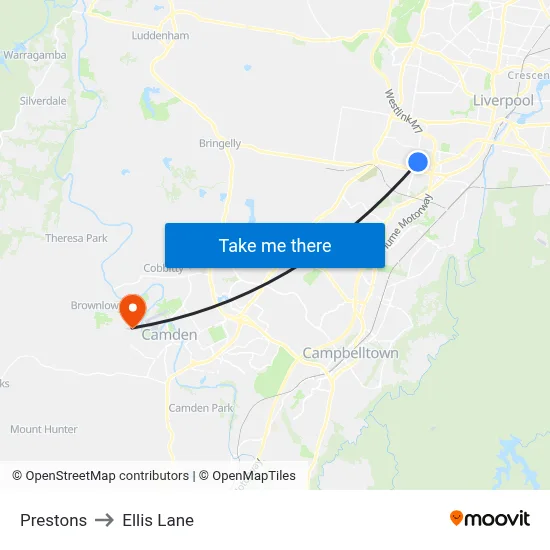 Prestons to Ellis Lane map