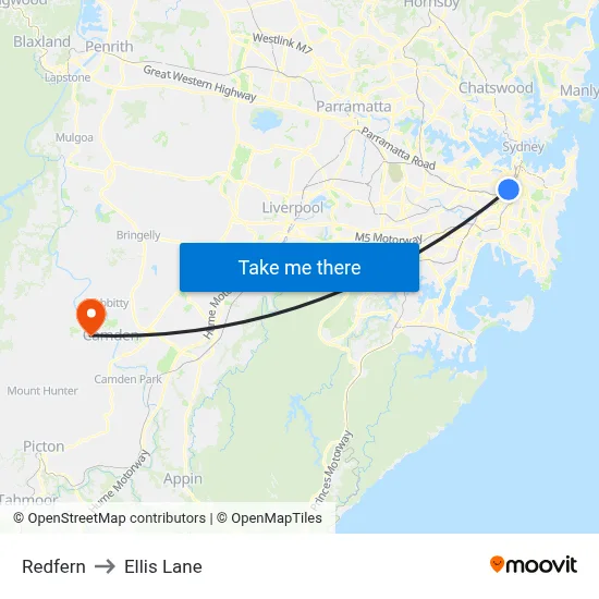 Redfern to Ellis Lane map