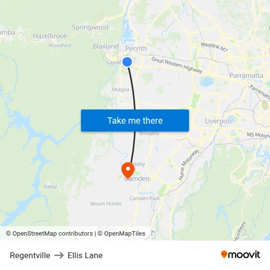 Regentville to Ellis Lane map