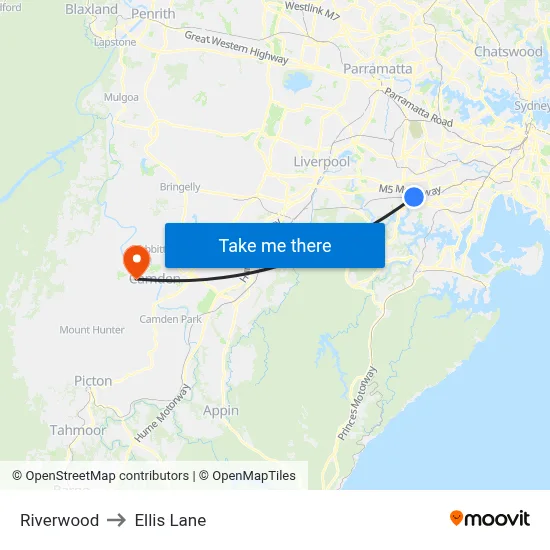 Riverwood to Ellis Lane map